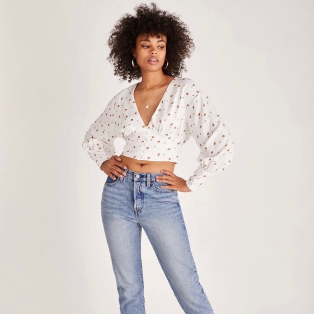 Backyard Roses Deep V Rose Blouse - Picture 2 of 9